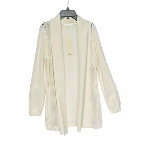 🤩Sz S Womens Knit Cardigan Cyrus Lightweight mesh Open Front Long Sleeves ivory